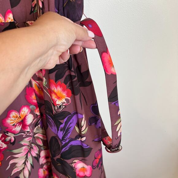 VTG 90s Silk Tropical Floral Garden Maxi Shirt Dress Size 6 Brown Boho Resort - Picture 9 of 10